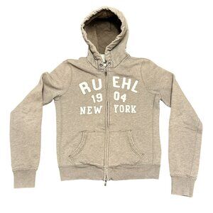 Ruehl No.925 Womens Beige Hoodie Jacket Quilted Hood Full-Zip Cotton Size L